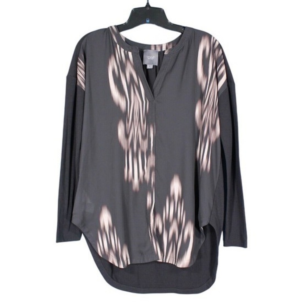 LYSSE Black CHIFFON FRONT Knit Back SLIT FRONT V-Neck MILLIE BLOUSE/TUNIC TOP XS